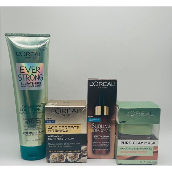 Bundle of 4 L’Oreal( Thickening Conditioner,Tanning Drops,Clay Mask,Moisturizer